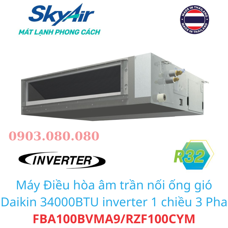 Điều Hòa Daikin FBA100BVMA9/RZF100CYM+BRC1E63 Skyair Giấu Trần Inverter R32 - HRT (3Pha)